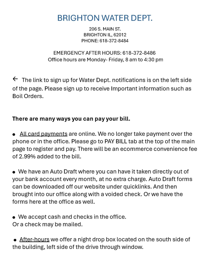 Village of Brighton Illinois Brighton Water Dept Information